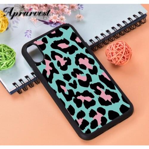Aprarvest Aqua Pink Cheetah Silicone Rubber Phone Case Cover For iPhone 6 6S 7 8 PLUS X XS XR 11 12 MINI PRO MAX