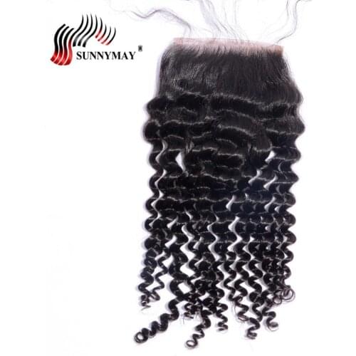 Sunnymay Tight Curly 4x4 Lace Closure Indian Virgin Hair Pre Plucked Top Closure With Bleached Knots Baby Hair