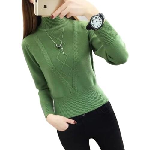 Winter Padded Sweater Women External Wear Fashion Half High Neck Short Warm Tops Ladies New Slim Knit Bottoming Sweater Female