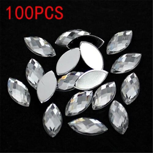 Hot Sale 100Pieces Flat Back Marquise Earth Facets Crystal Clear Acrylic Horse eye Shape Rhinestone Nail art Accessories
