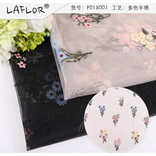 Embroidered polyester multi-color flowers embroidered wedding dress stage fashion lace fabric