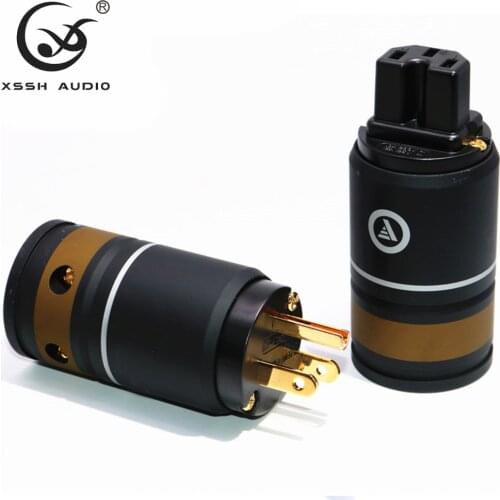 XSSH YIVO Audio Grade Gold Plated IEC Pure Copper Connector High Performance Female Male 3 wire Grounding US EU AC power plug