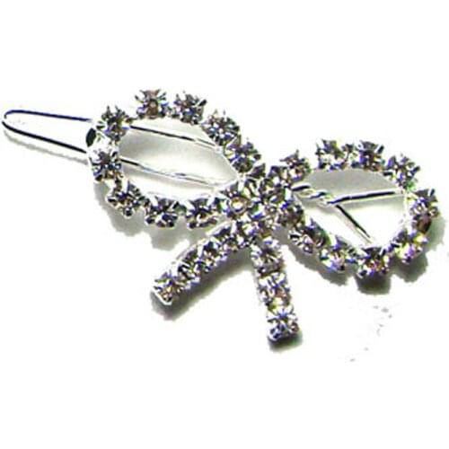 Fancy rhinestone ribbon bow hair hinge clips wedding barrette ornament jewelry accessories New 35x20mm 1DZx