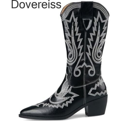 Dovereiss Fashion Womens Shoes Winter New Pointed Toe Sexy White Slip On Strange Style Heels Knee High Boots 40 41