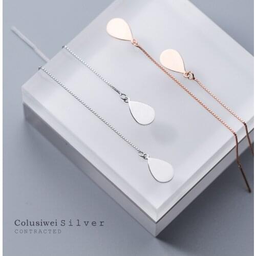 Colusiwei Fashion 925 Sterling Silver Simple Geometric Water Drop Long Chain Drop Earrings for Women Sterling Silver Jewelry
