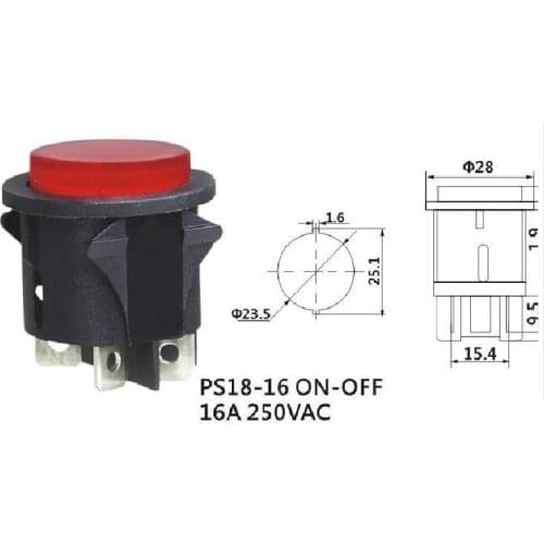 PS18-16 PS18-16-2 Rocker Switch 4pins 250v 16a