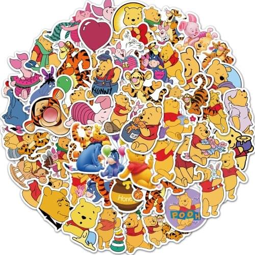 50 Pieces Disney Winnie the Pooh Laptop Stickers Anime Stickers Waterproof Stickers Stationary Teenie Weenie Decor for Skatebord