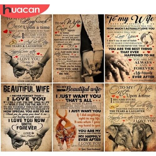 HUACAN DIY Diamond Painting Text Love Rhinestone Of Picture Cross Stitch Landscape Mosaic Diamond Full Square Decoration