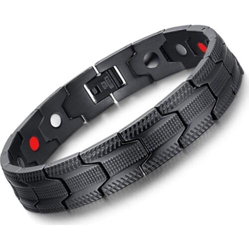 Steel Magnetic Bracelet Mens Black Wristband Magnetic Therapy Bracelet Men Stainless Steel 13mm Wide Chain Link Bracelet Male