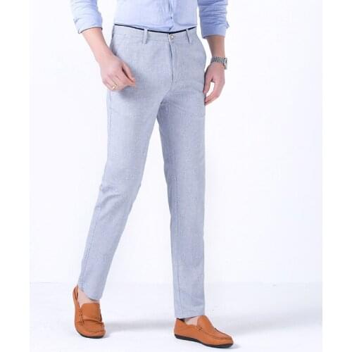 2021 New Summer Mens Linen Pants Straight Slim Casual Trousers Men Fashion Classic Business Pants Men Pantalon Lin Homme