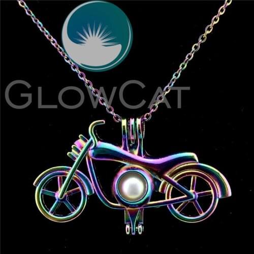 C503 Colorful Motorcycle Beads Cage Pendant Essential Oil Diffuser Aromatherapy Pearl Cage Locket Necklace
