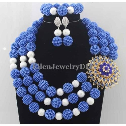Handmade Statement Necklace Chunky necklace Wedding Jewelry Sets Nigerian Beaded Wedding Bridal Necklace Jewelry Set W12503
