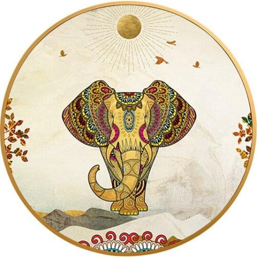 HD Prints Nation Elephant Cartoon Round Canvas Painting Home Decor Wall Art Poster Modular Picture No Framework For Living Room