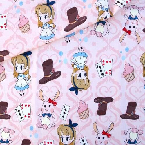 110cmx100cm Cotton Woven Fabric for Textile, Pathwork, Cloth - Girl,rabit,hat and icecream（170g/m)