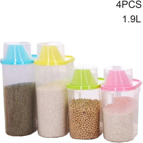 Food Storage Box Plastic Clear Container Set with Pour Lids Kitchen Storage Bottles Jars Dried Grains Tank 1.9L-2.5L