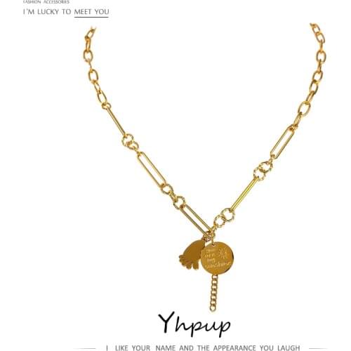 Yhpup Statement Round Geometric Choker Necklace New Stainless Steel Metal Gold Color 18 K Chain Necklace Titanium Steel Jewelry