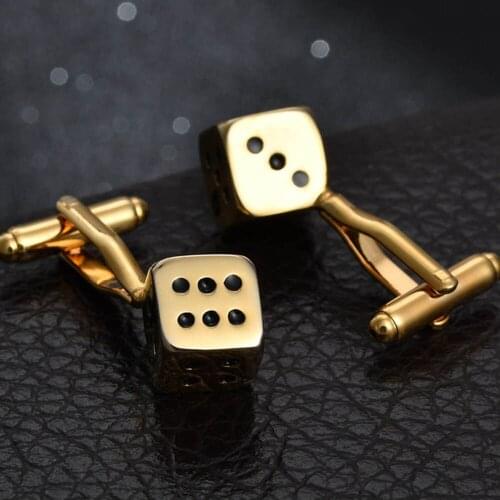 Fashion gold dice Cufflinks French long sleeve shirt with studs and Cufflinks