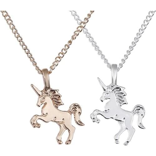 Fashion Simple Cute Unicorn Horse Necklace For Women Silver Gold Color Small Necklace Clavicle Chains Statement Choker Necklace