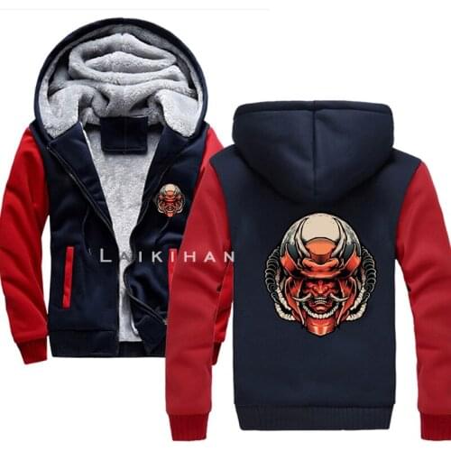 Fashion HANNYA SAMURAI Printing Winter male Hoody Camouflage Warm Men Raglan Jackets Korean Trend Hoodie Autumn New Jacket Mens