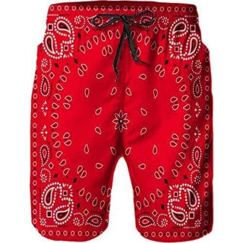 Mens Swim Trunks with Pockets,red Paisley Bandana,Summer Surf Quick Dry Beach Board Shorts Pants Bathing Suit