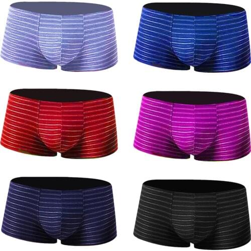 Mens Underwear Low Waist Fashion Color Stripes Man Underpants Comfortable Sexy Underwear High Quality Home Boxers Shorts 6PC