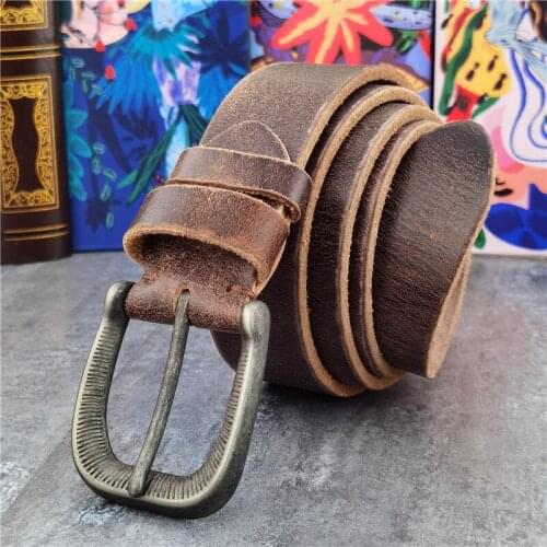 Retro Metal Pin Belt Buckle Real Leather Belt For Man Ceinture Genuine Leather Mens Belt Jeans Wide Trouser Belt Male MBT0053