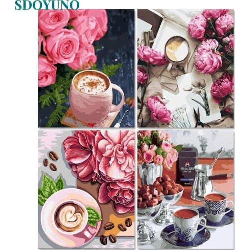 SDOYUNO Oil Paint By Numbers Kits Owl Coffee And Flowers Painting By Numbers On Canvas Frameless 60x75cm DIY Home Decor