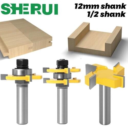 3pcs 12MM 1/2inch Shank Tongue & Groove Joint Assemble Router Bits 3/4" stock T-Slot Tenon Cutter Milling for Wood Woodworking
