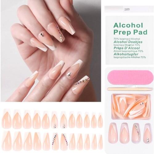 Fake Nails Designer Full cover Jewelry Nails Natural Ballerina AB Stones Decoration Tips Manicure Tools kit