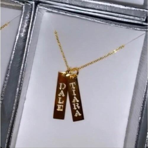 Name Hollow out Personalized Square Bar Custom Name Necklace Stainless Steel Pendant Necklace Gold Custom Word Letters Jewelry