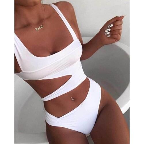 2020 New Sexy White One Piece Swimsuit Women Cut Out Swimwear Push Up Monokini Bathing Suits Beach Wear Swimming Suit For Women