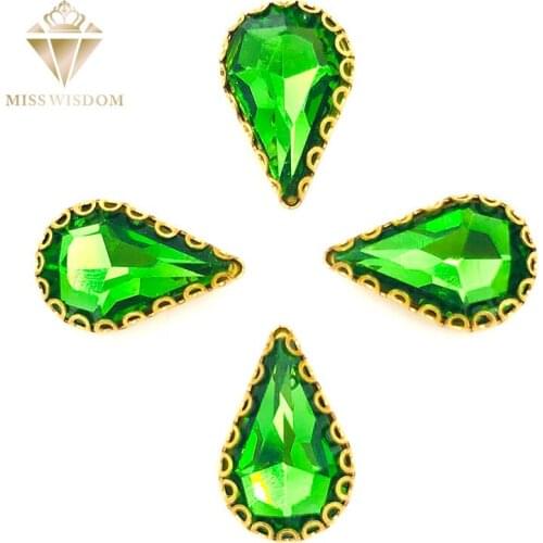 NEW hot 8X13mm Grass green teardrop sew on rhinestones gold base lacy claw glass crystal pear shape rhinestones Diy accessories