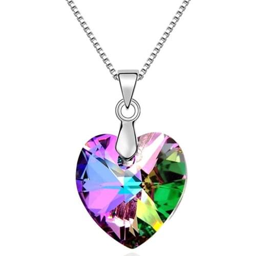 Original Crystals From Swarovski Heart Pendant Necklace For Women Lovers Silver Color Maxi Collares Valentines Day Gift