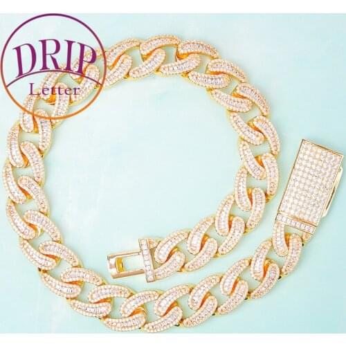 Mens Necklace Jewelry Mens 18mm Baguette Rock Street Jewelry Gold Color