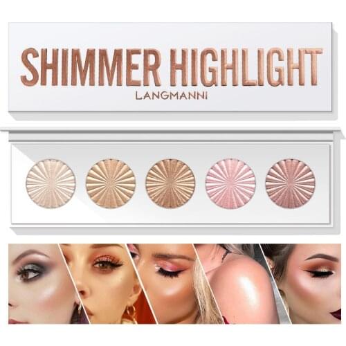 5in1 Makeup Highlighter Palette For Face Shoulder Shimmer Glow Up Hightlight Coutour Plate Luster 3D Nature Brighten Cosmetics