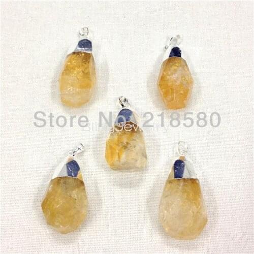 PM12175 Faceted Crystal Citrin e Pendant Silver or Gold Cap