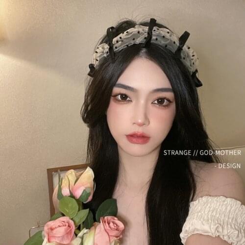 Bowknot wave dot lace headband female thin money wide edge fairy son fasten super fairy hair card to go out headdress