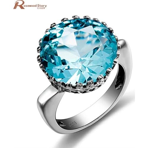 Russian Brand Jewelry 5.6ct Sky Blue Wedding Crown Crystal Ring Real 925 Sterling Silver Knuckle Women Vintage Engagement Rings