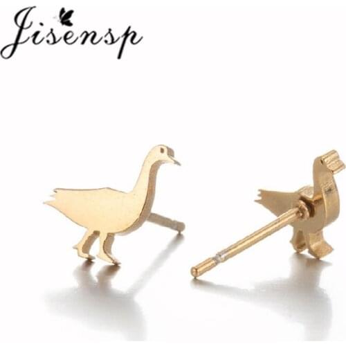 Jisensp Lovely Animal Series Stainless Steel Earrings Simple Creative Goose Stud Earring for Women Party Pendientes Gifts