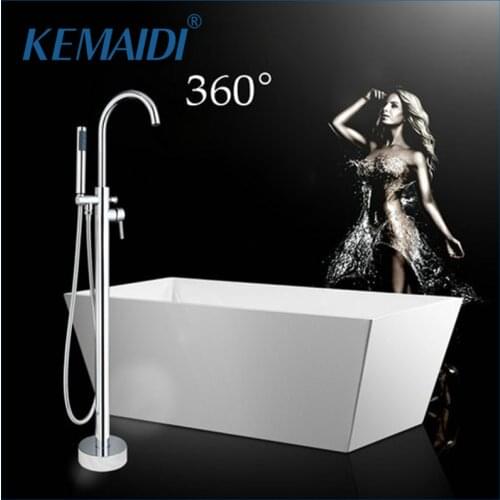 US Modern Chrome Polish Bathroom Shower Set Faucet Hand Shower Floor Mounted Free standing Bathtub Faucet Mixer Tap Hand Shower