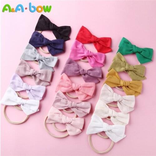 1-18pcs Handmade Fabric Bow Headbands for Baby girls Solid Cute Elastic Nylon Bow Headband School Girls Hair Accessories
