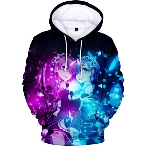 Anime Re Zero 3D Hoodie Men/women Harajuku Pullover Coat Sweatshirt Fashion for Men Women Girl Hoodies Rem and Ram Print