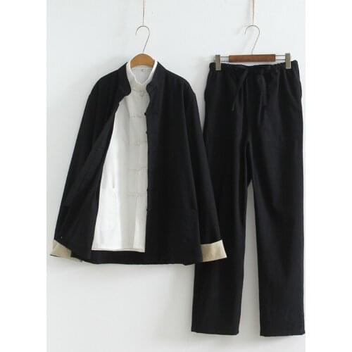 Traditional Chinese Clothing For Men Linen Kung Fu Tai Chi Uniform Retro Plus Size Casual Long Sleeve Hanfu Tang Suit 30314