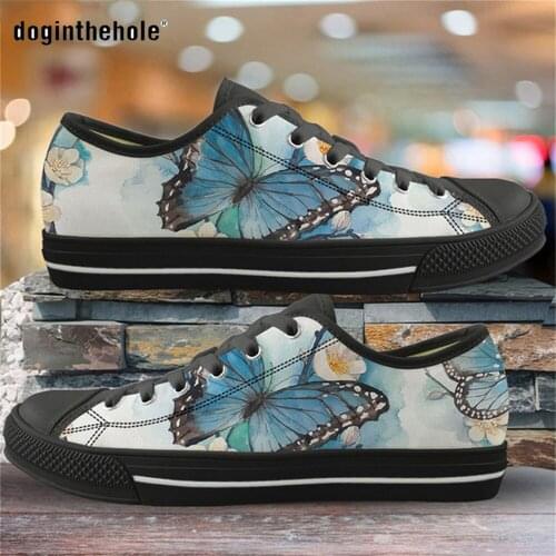 Doginthehole Animal Butterfly 3D Print Womens Vulcanized Shoes Casual Footwear for Women Autumn Ladies Flats Shoes Lacing