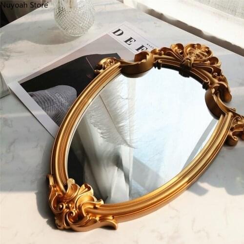 European Retro Style Wall-mounted Mirror Tray Golden European Decorative Mirror Photography Props Makeup Household Mirror