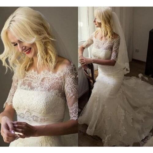 Vintage Bohemian Lace Wedding Dress 2021 robe de mariee Mermaid Wedding Gowns Half Sleeves Hanmdmade Bridal Dresses