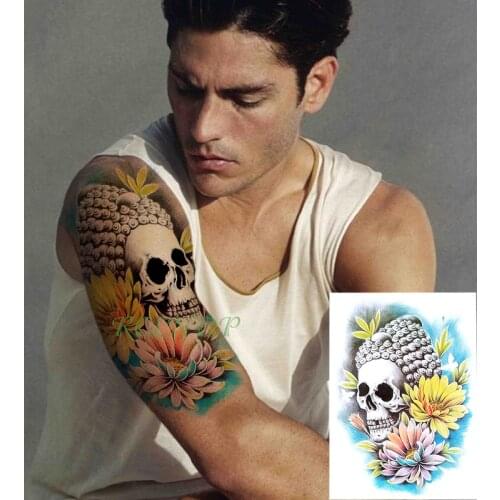 Waterproof Temporary Tattoo Sticker skull head flower halloween fake tatto flash tatoo tatouage temporaire for girl women men