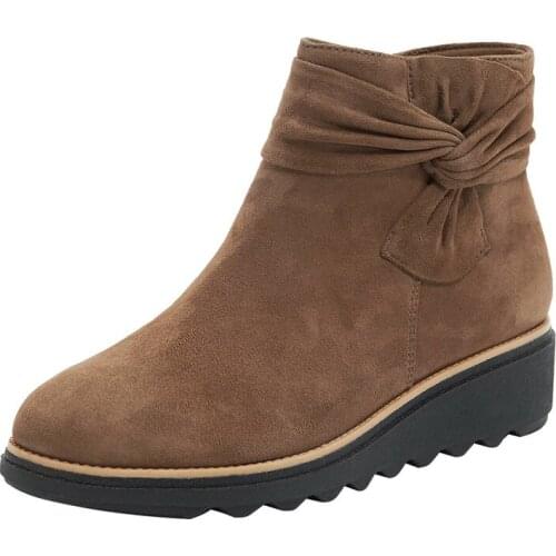 2021 New Woman Boots Mid Heel Wedges Shoes Autumn Winter Wedges Platform Short Boots Side Bowties Ladies Boots Female Footwear