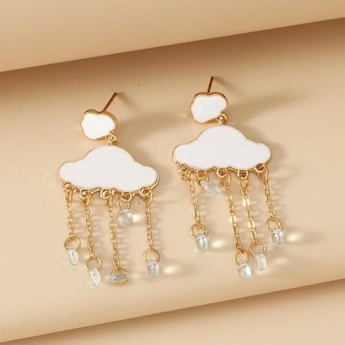 Korea Cute Enamel Cloud Drop Earrings for Women Girls Gold Color Metal Small Geometric Statement Dangle Earrings Party Jewelry