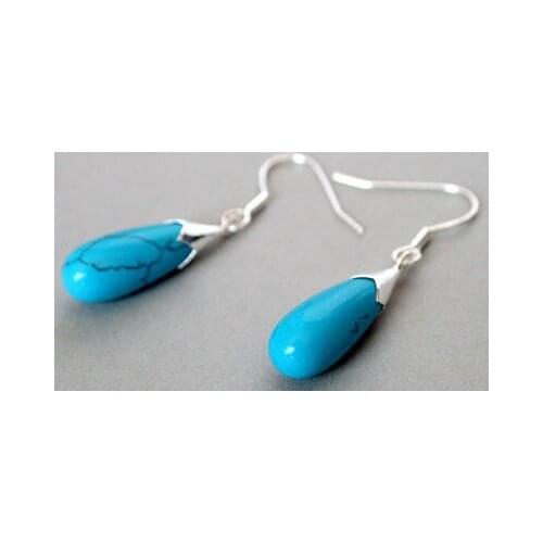 Pair Blue stone &925 Sterling Drop Dangle Earrings Ms.-jewelry Ms.-jewelry brinco wedding earringsnoble ladys